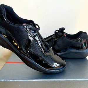 Prada Calzature Uomo Nero + Nero Bernice+Bike Us size 10 Uk 9 patent leather